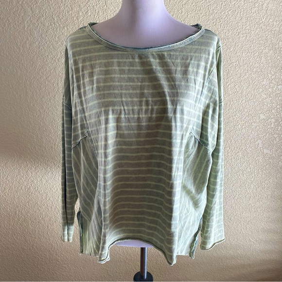 Pilcro The Riley Top Scoop Neck Green Striped Cotton Relaxed Fit 3/4 Sleeves: M - Picture 12 of 12